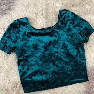 Turquoise Crushed Velvet Crop